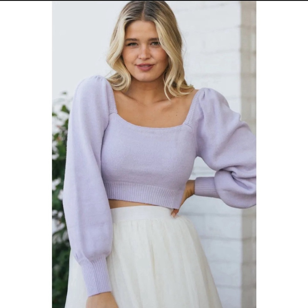 Mimosa Gloria puff sleeve crop sweater in lavender
